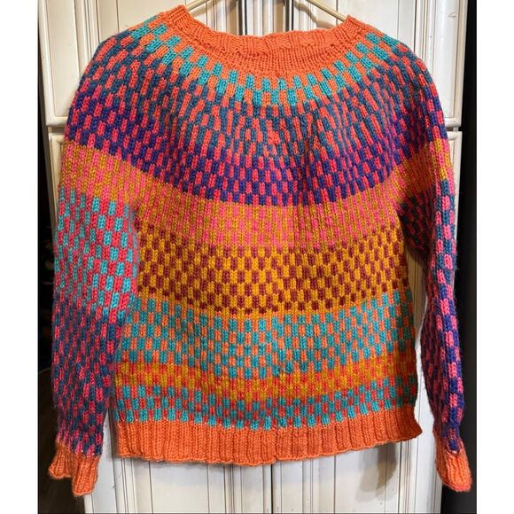 Custom Made Women's Mosaic Striped Knit Pullover Sweater Multicolor Size Small - Picture 4 of 6